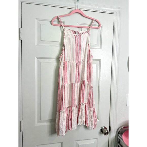 Raviya Pink White Stripe Sleeveless Tiered Boho Sundress Cover Up - Picture 6 of 7